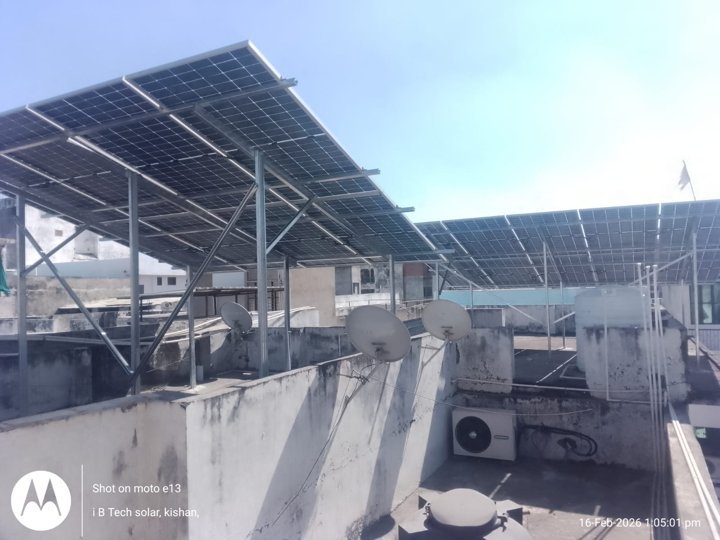 Wide rooftop solar installation across multiple roofs